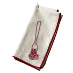 Spaghetti print linen napkins folded with MÆGEN branded sleeve