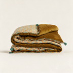 Mahal Bronze block-print sofa cover with tassels