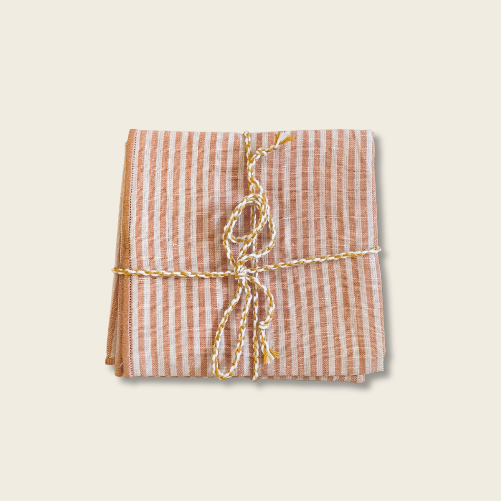 striped fabric tied with a string