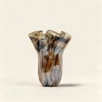 Medium animalier spotted Murano glass handkerchief vase on a cream background
