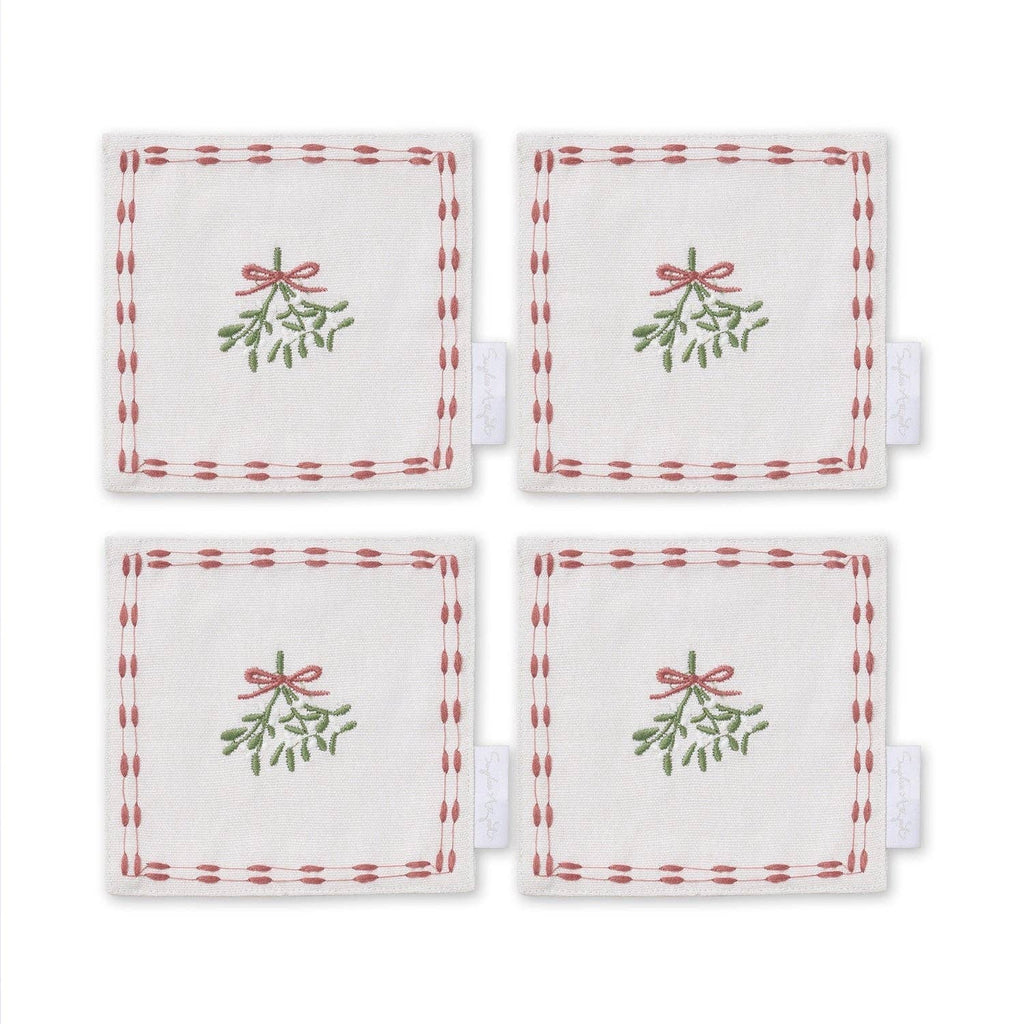 Mistletoe embroidered cotton drink napkin