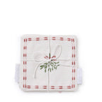 Set of mistletoe embroidered drink napkins stacked