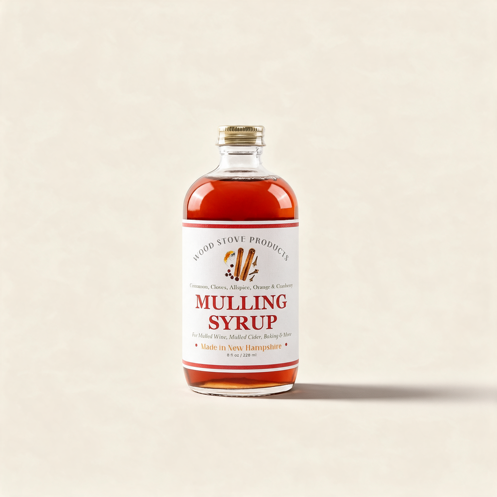 Mulling syrup glass bottle on a warm cream background