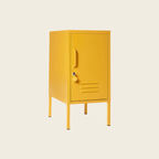 Yellow metal locker on a beige background