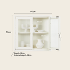 White cabinet with dimensions labeled on a white background