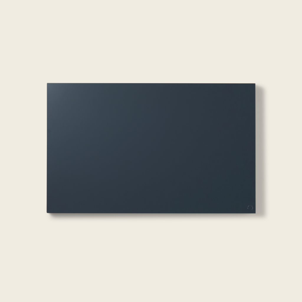 Rectangular dark blue panel on a beige background