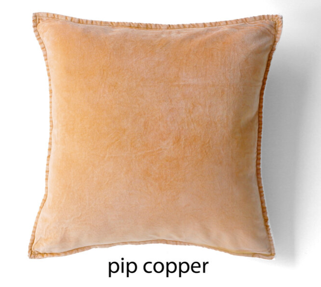 Copper amber velvet cushion cover with a stitched edge