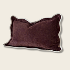 Brown pillow with a white border on a beige background