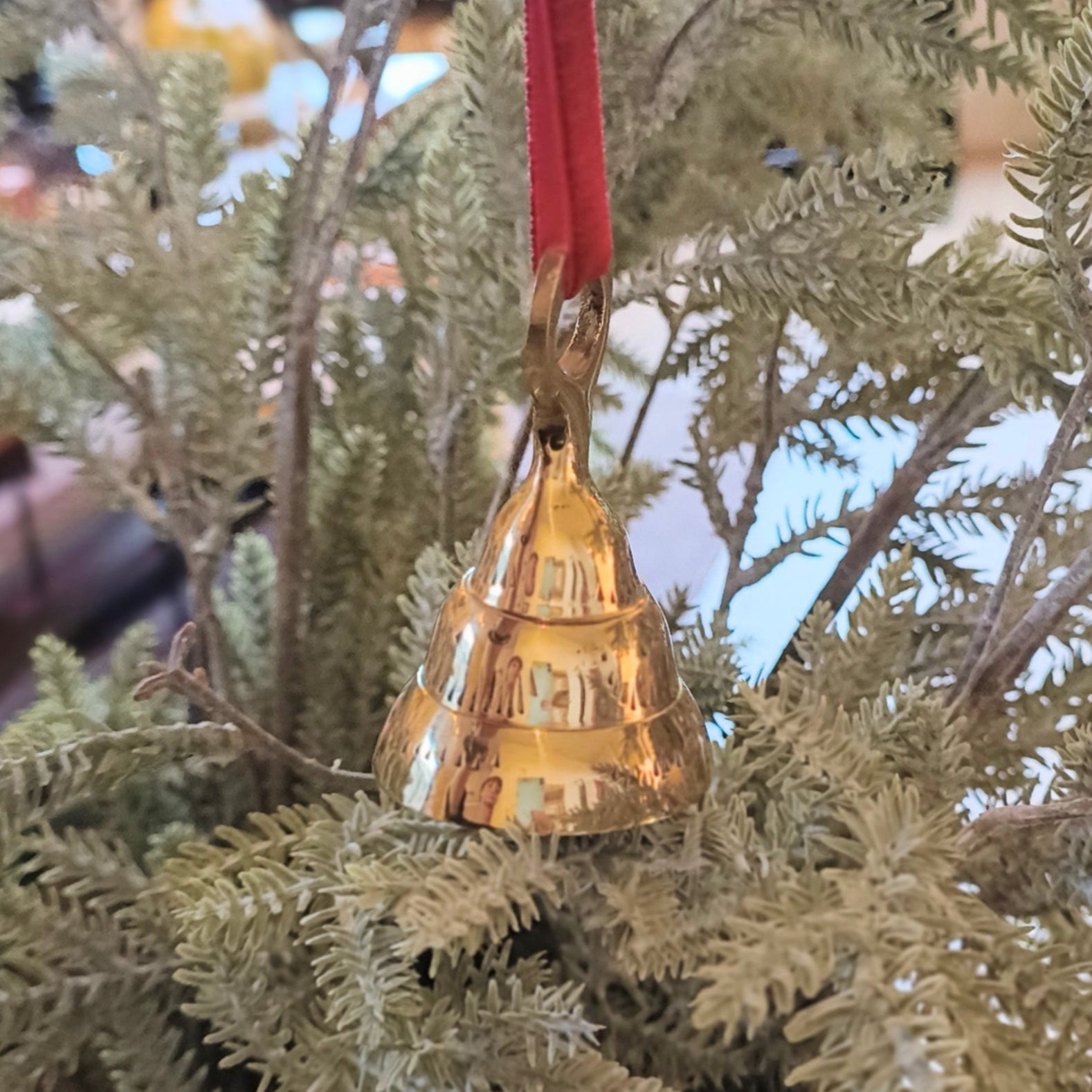 Brass Tiered Bell Ornament with Velvet Ribbon