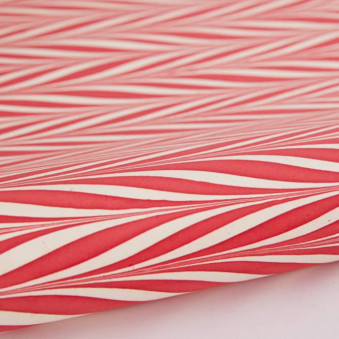 Hand Marbled Wrapping Paper Sheets - Candy Stripes Red