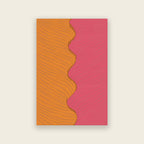 Ripple hand tufted rug in horizon, amber orange meeting rose pink in a wave pattern, shown flat