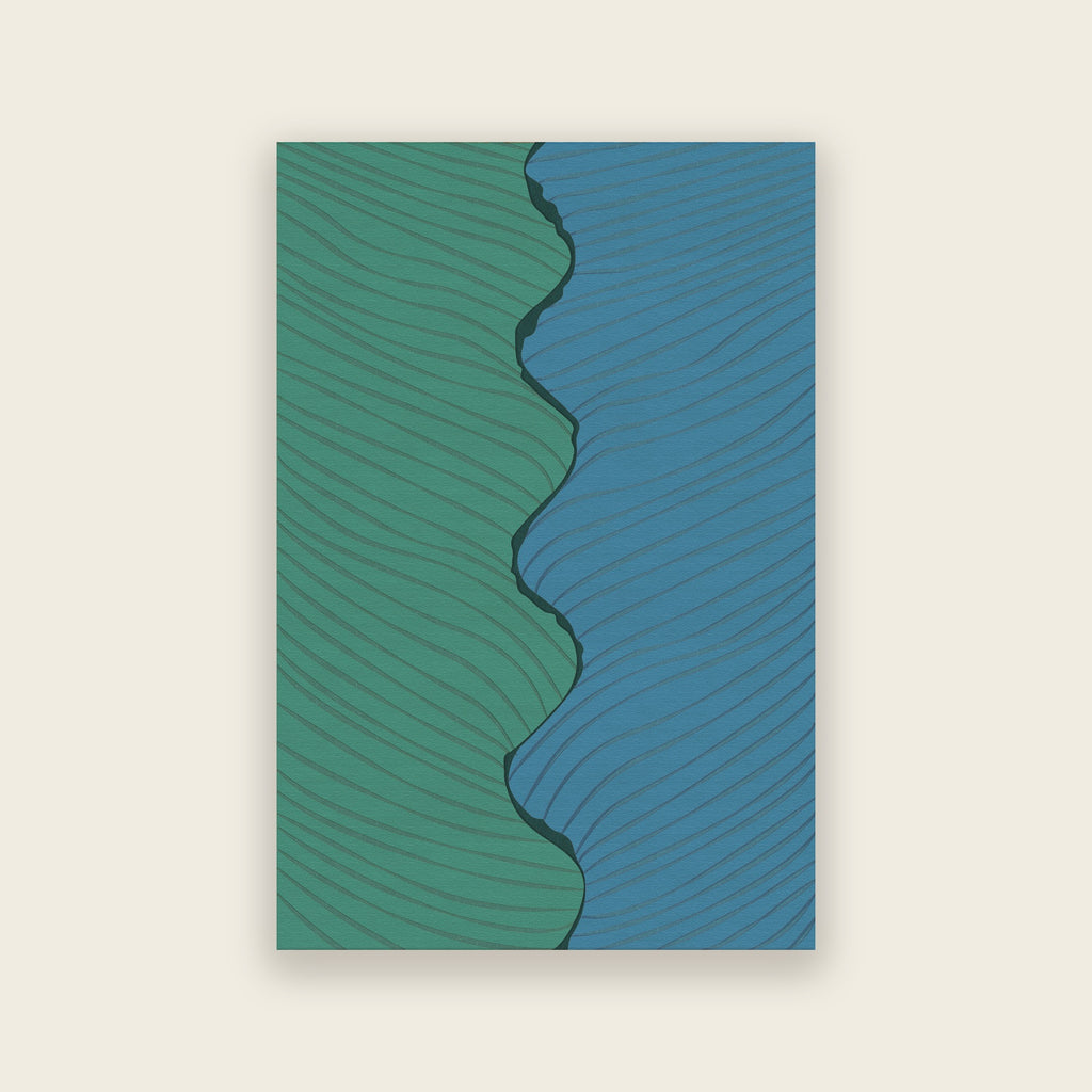 Ripple hand tufted rug in tide, sea green meeting ocean blue in a wave pattern, shown flat