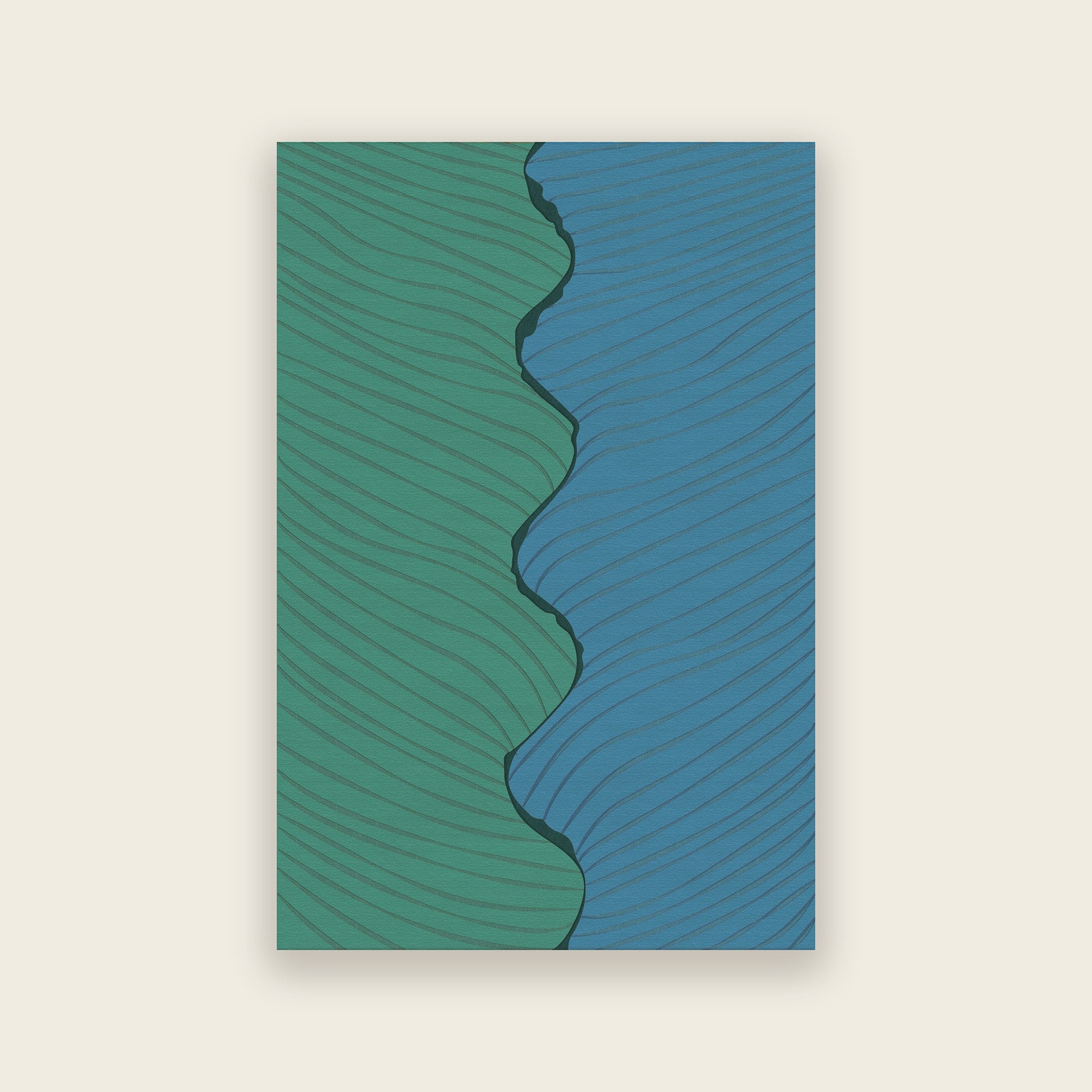 Ripple hand tufted rug in tide, sea green meeting ocean blue in a wave pattern, shown flat