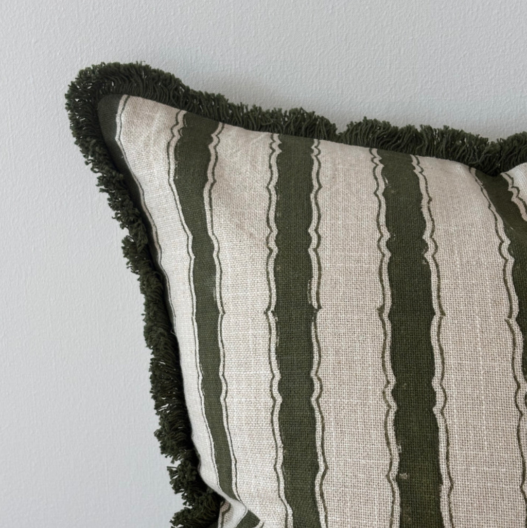 Sadie vintage olive stripe cushion cover, supplier detail photo