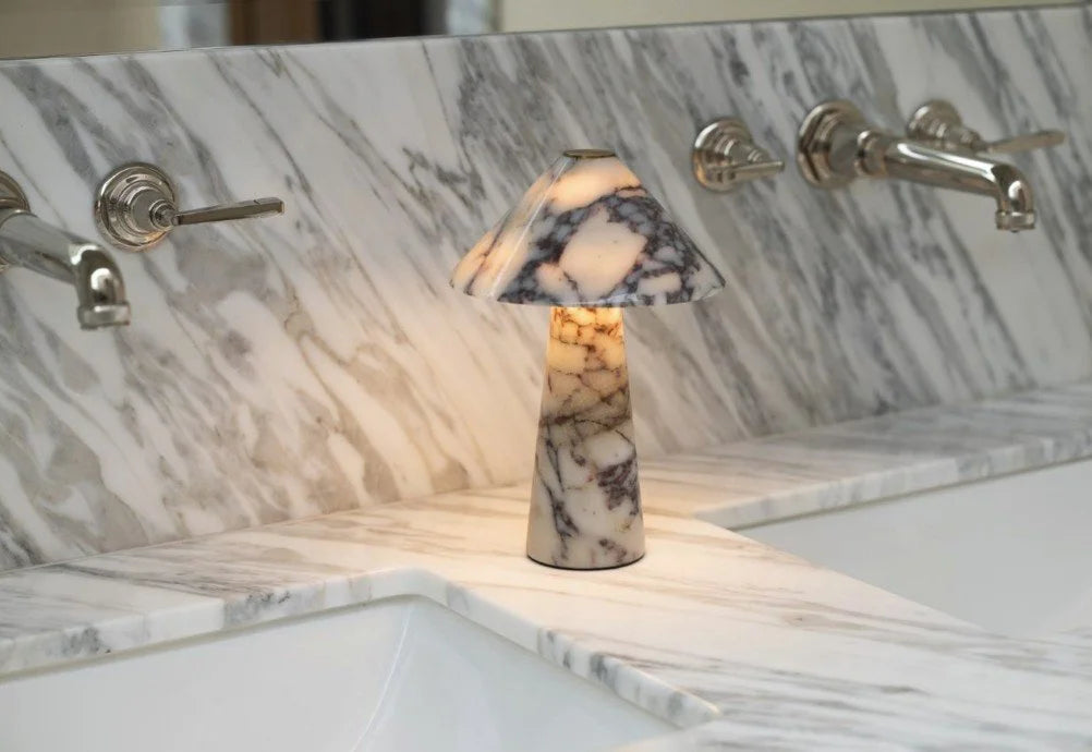 Detail of the Viola marble veining on the Salcombe rechargeable light