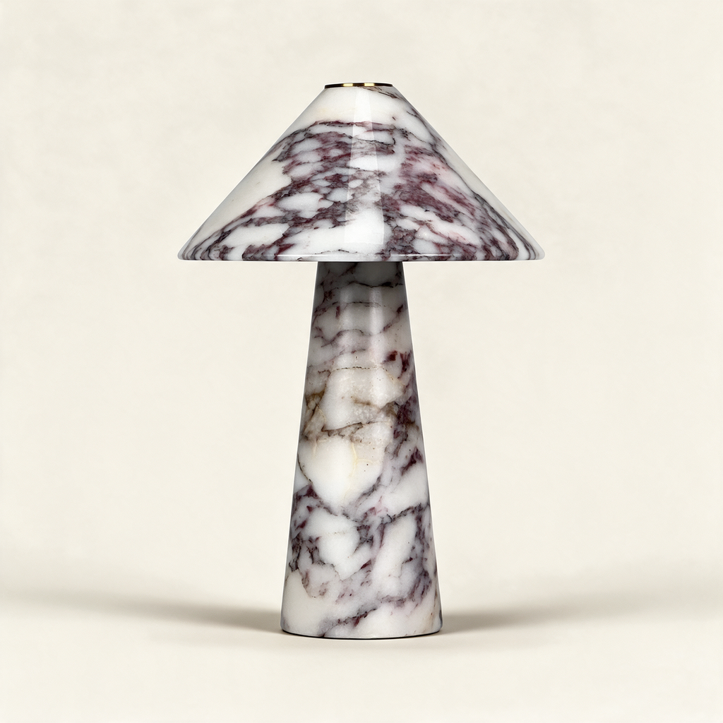Salcombe rechargeable light in Viola marble on a warm cream background