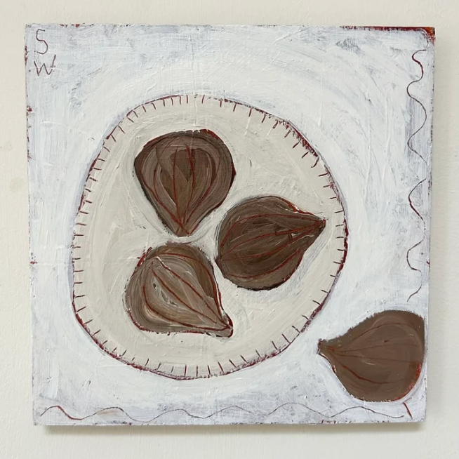 Artistic depiction of figs on a textured surface with 'Figs' text below.