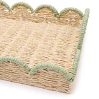 Handwoven scalloped green edge tray with its carrying handles
