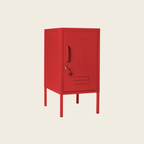 Red metal locker on a beige background
