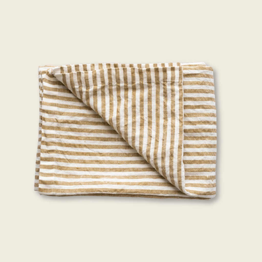 100% Linen Striped Spice Tablecloth  - 175x175cm