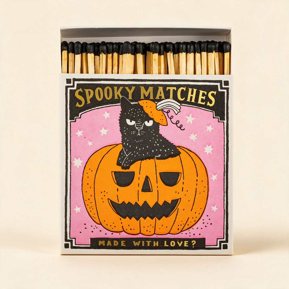Archivist spooky square safety matchbox on a cream background