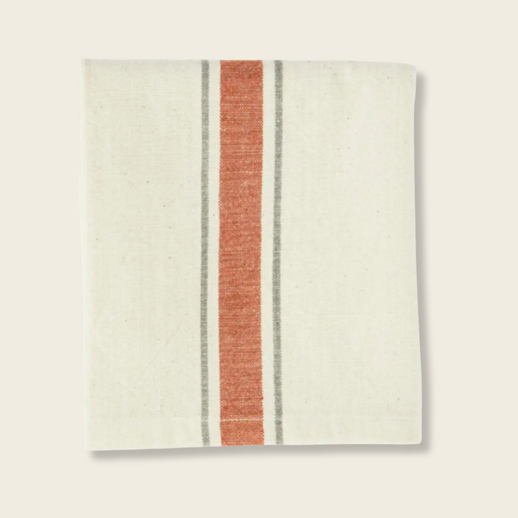 Striped Kitchen Towel - Off-white, Tomato & Taupe