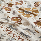 Detail of the suzani embroidered cotton throw showing the flower embroidery