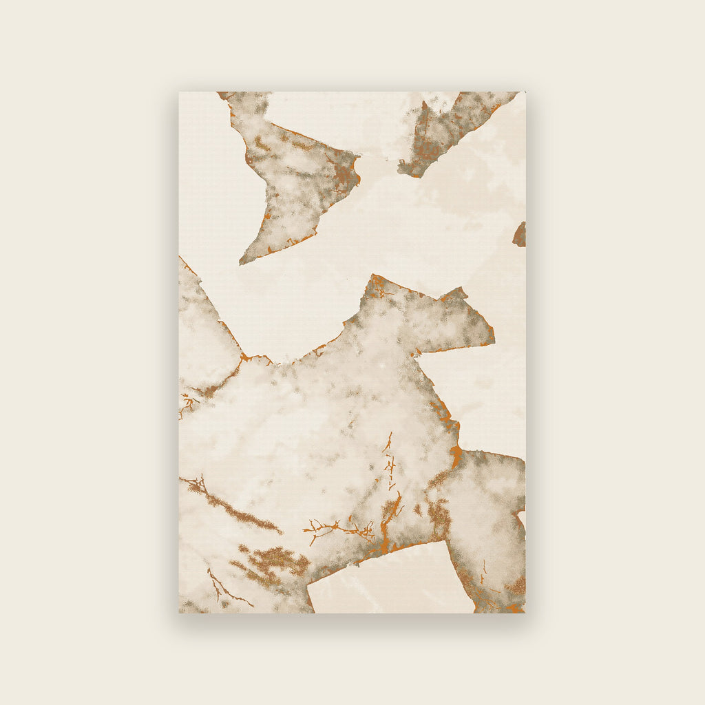 Terra hand tufted marble rug, cream and pale stone panels veined with gold, shown flat