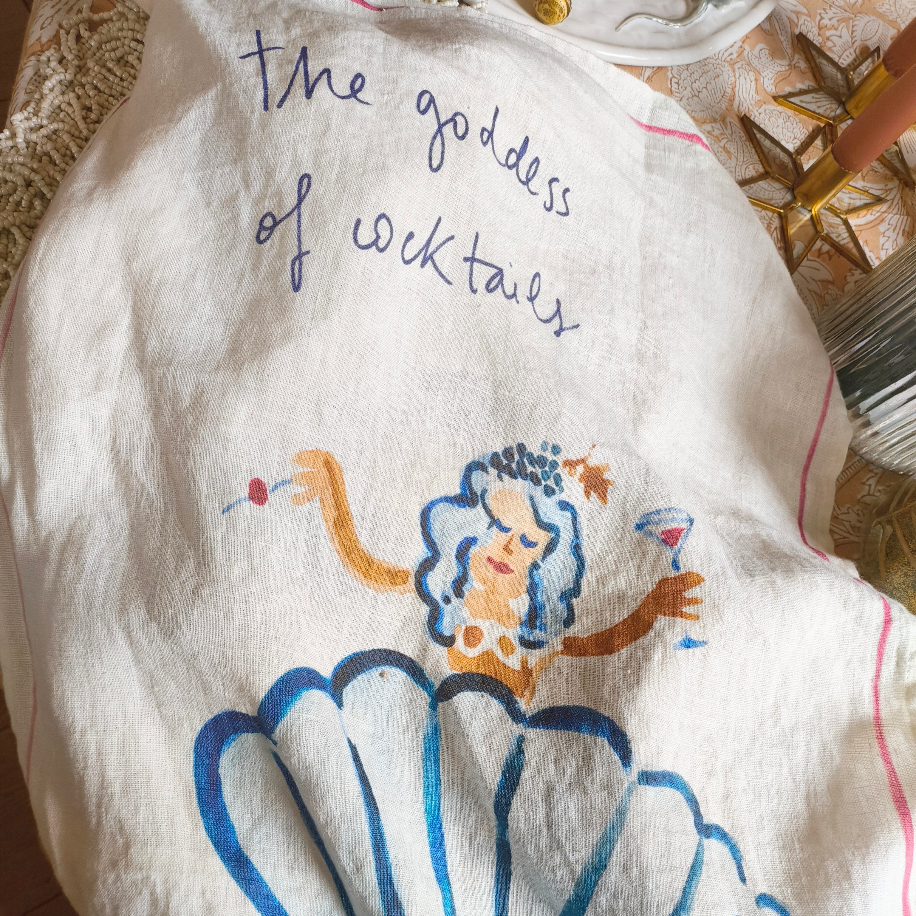 Linen tea towel with print 