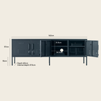 dark grey double locker on beige background with doors open and measurements