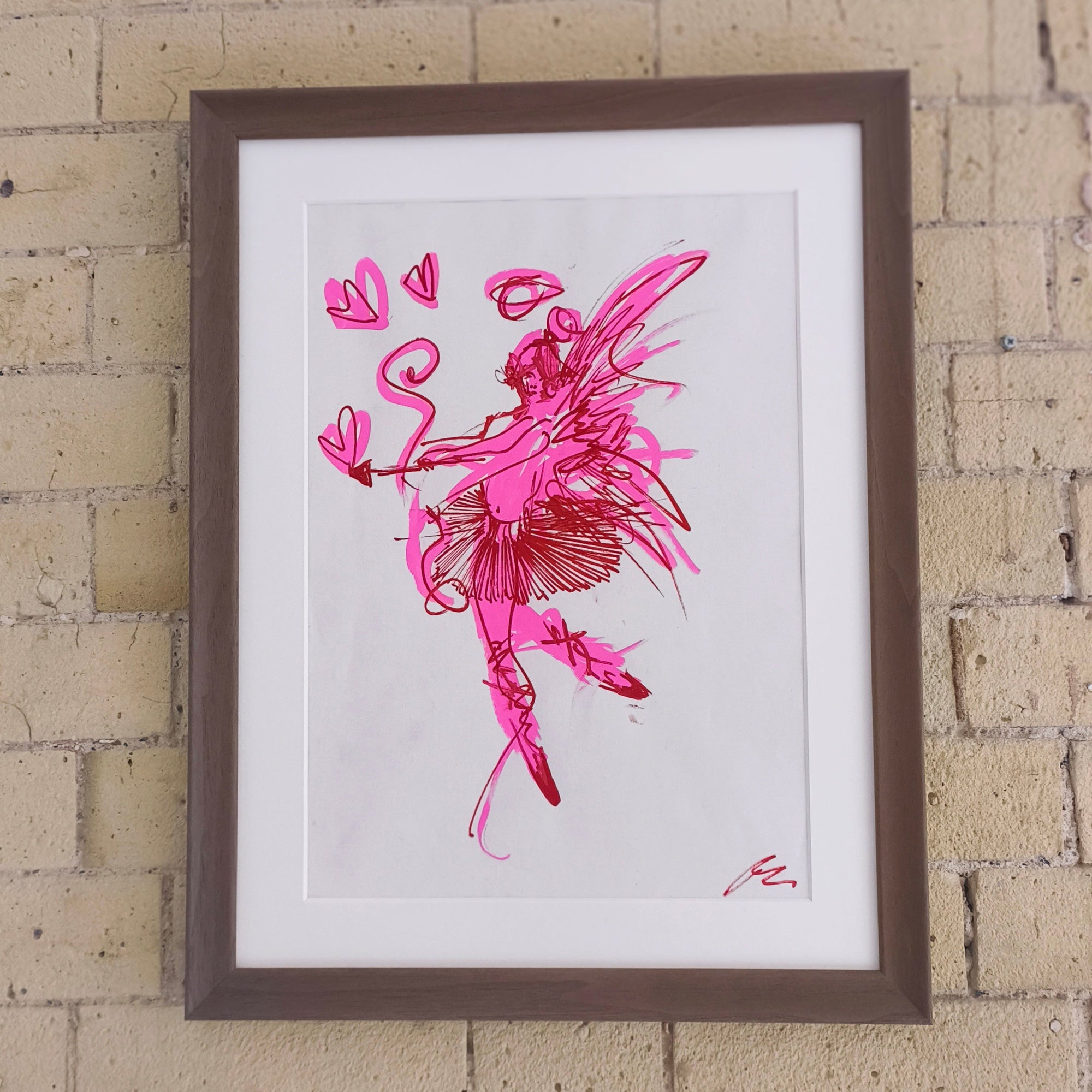 Chalk drawing of a ballerina cupid by tony green