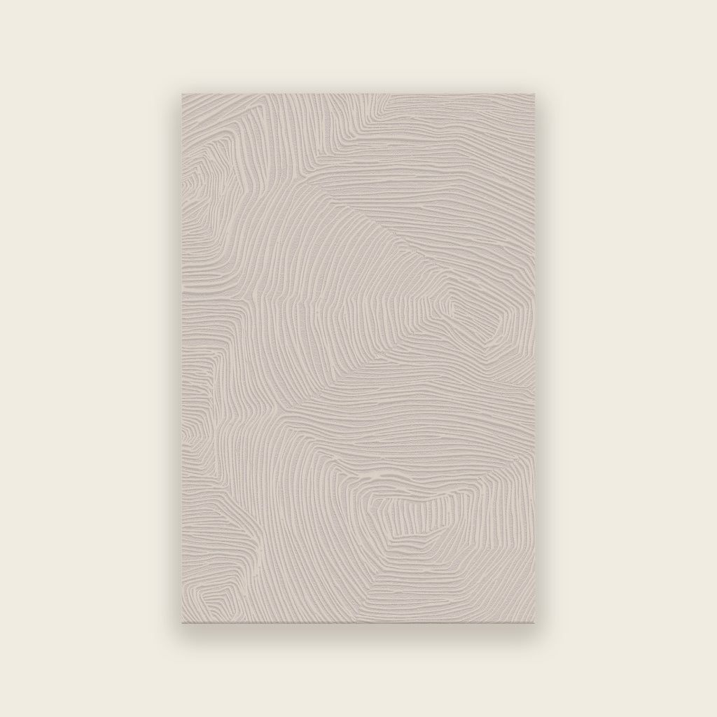 Trace hand tufted rug in oyster, fine tonal contour lines in soft oatmeal greige, shown flat