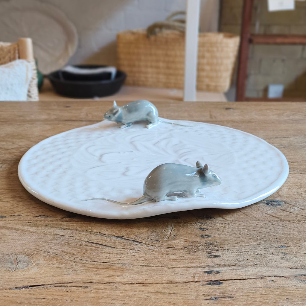 Bordallo white ceramic plate with mice detail