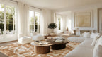 Trove blush rug styled in a bright, pale living room