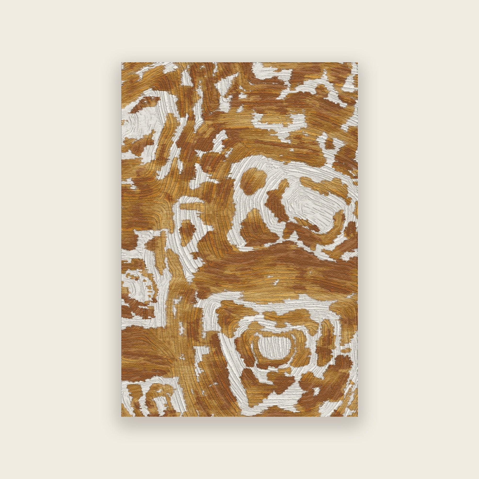 Trove hand tufted rug in amber, a tortoiseshell design in honeyed gold and cream wool and silk, shown flat