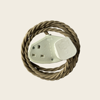 Footwear with braided brown sole on a beige background