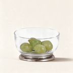 Velletri crystal glass and pewter bowl, 11cm, on a warm cream background
