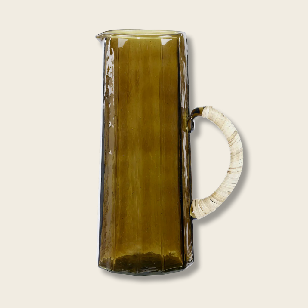 Brown hammered metal water pitcher