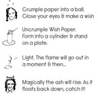 Instructions for a magic trick with wish paper on a white background