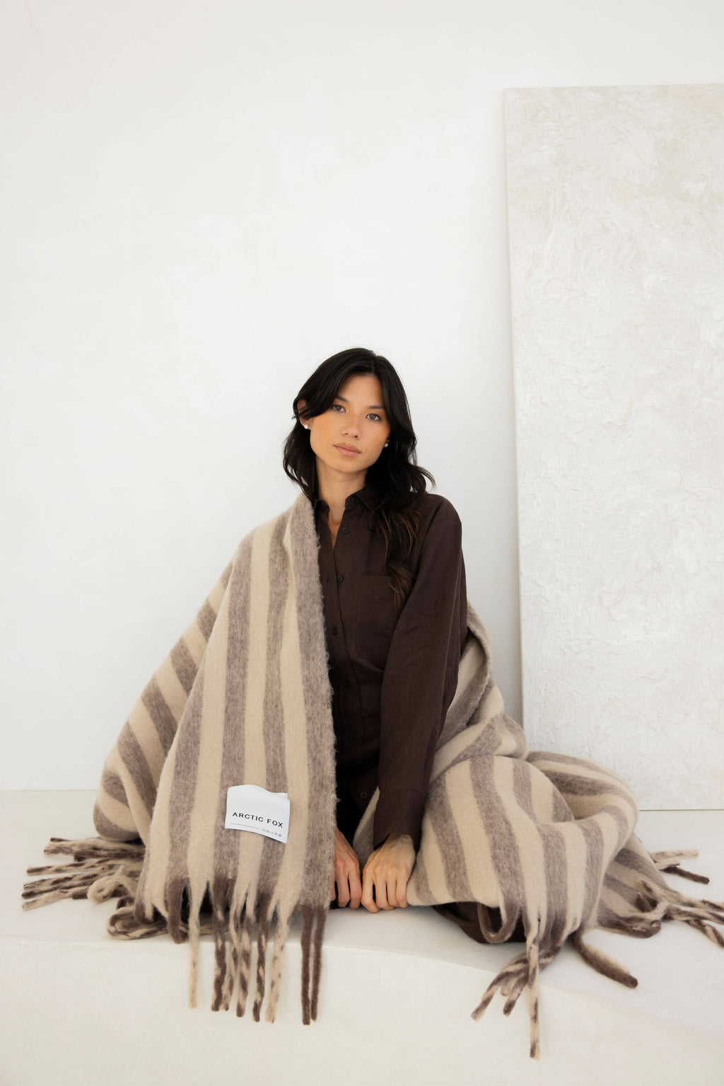 Wool Stripe Throw in burnt umber stripe, view 6