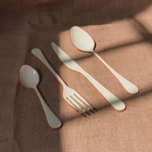 Enamel peach & Pale picnic cutlery