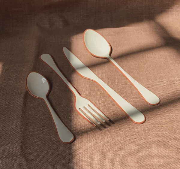 Enamel peach & Pale picnic cutlery